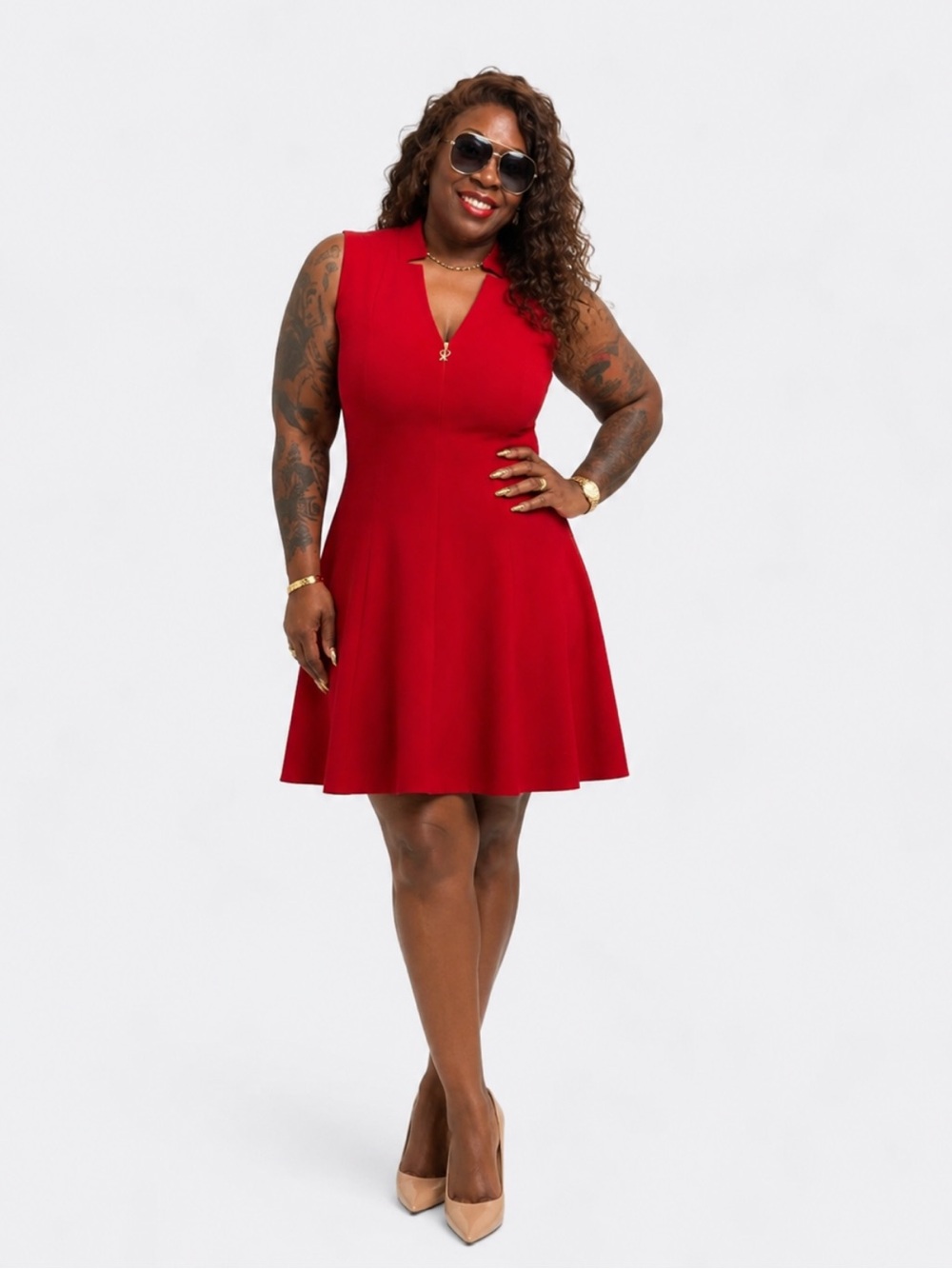 Calvin Klein Red Sleeveless Fit & Flare Dress 💯